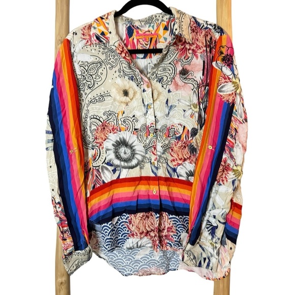 Vilagallo mixed media rainbow long sleeve button up blouse XL / 42 - Picture 2 of 8